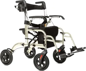 ELENKER All-Terrain 2 in 1 Rollator Walker & Transport Chair for Seniors, Rollator Wheelchair Combo with Seat, 10” Solid Wheels, Compact Folding, Champagne