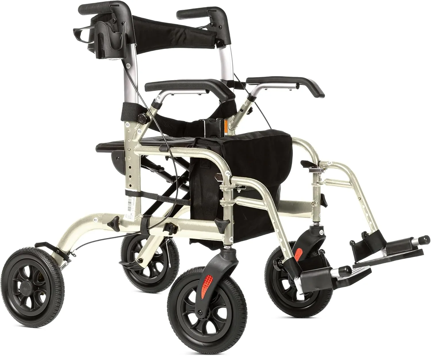 ELENKER All-Terrain 2 in 1 Rollator Walker & Transport Chair for Seniors, Rollator Wheelchair Combo with Seat, 10” Solid Wheels, Compact Folding, Champagne