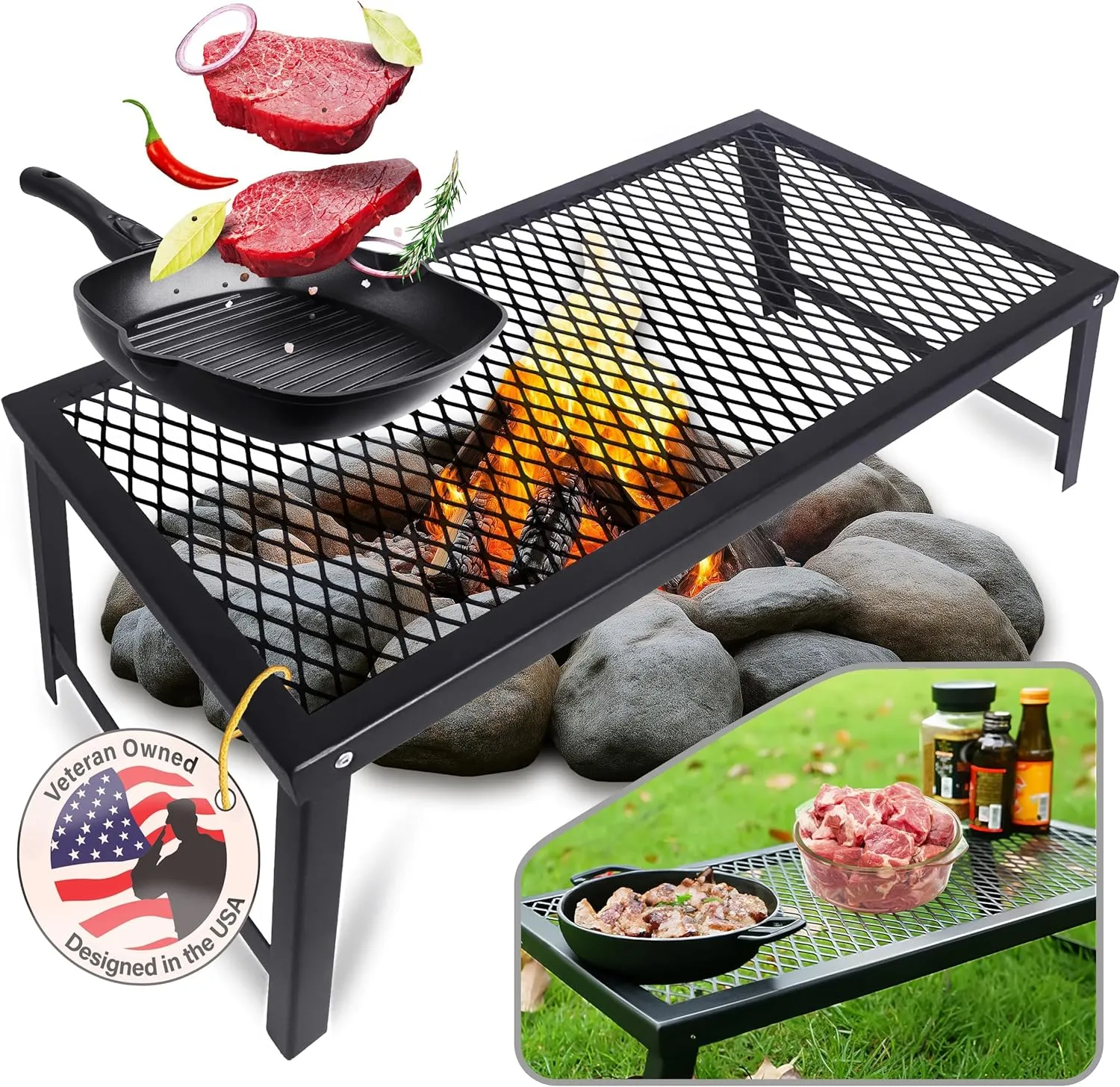 ELK Portable Folding Campfire Grill - Heavy Duty Stainless Steel Cooking Grate for Camping, Hiking, and BBQ - Ideal for Outdoor Adventures
