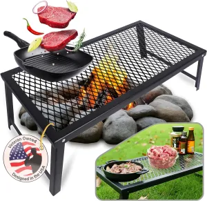 ELK Portable Folding Campfire Grill - Heavy Duty Stainless Steel Cooking Grate for Camping, Hiking, and BBQ - Ideal for Outdoor Adventures