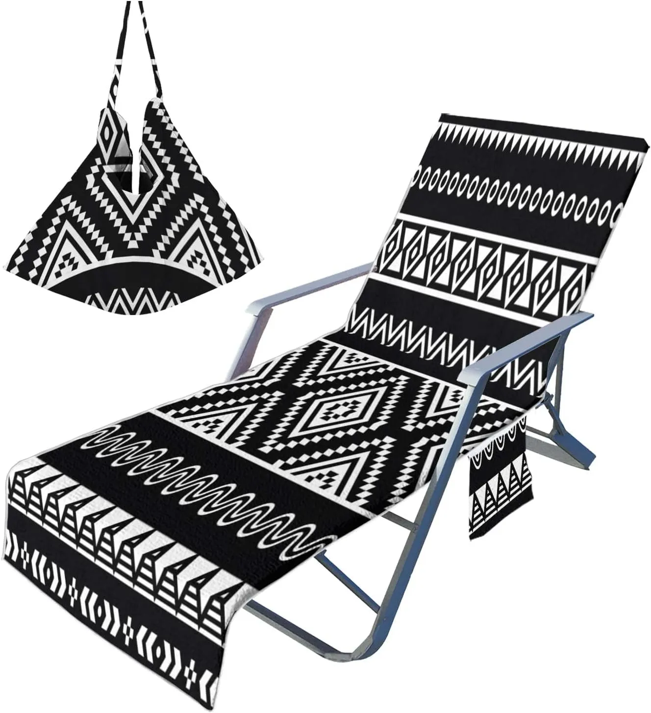 EMMTEEY Pool Chair Covers 82.6 X 29.5 Inches Watercolor Boho Deer Skull Antlers Floral Beach Chair Cover with 2 Side Pockets for Backyard Beach Trip, Set of 1