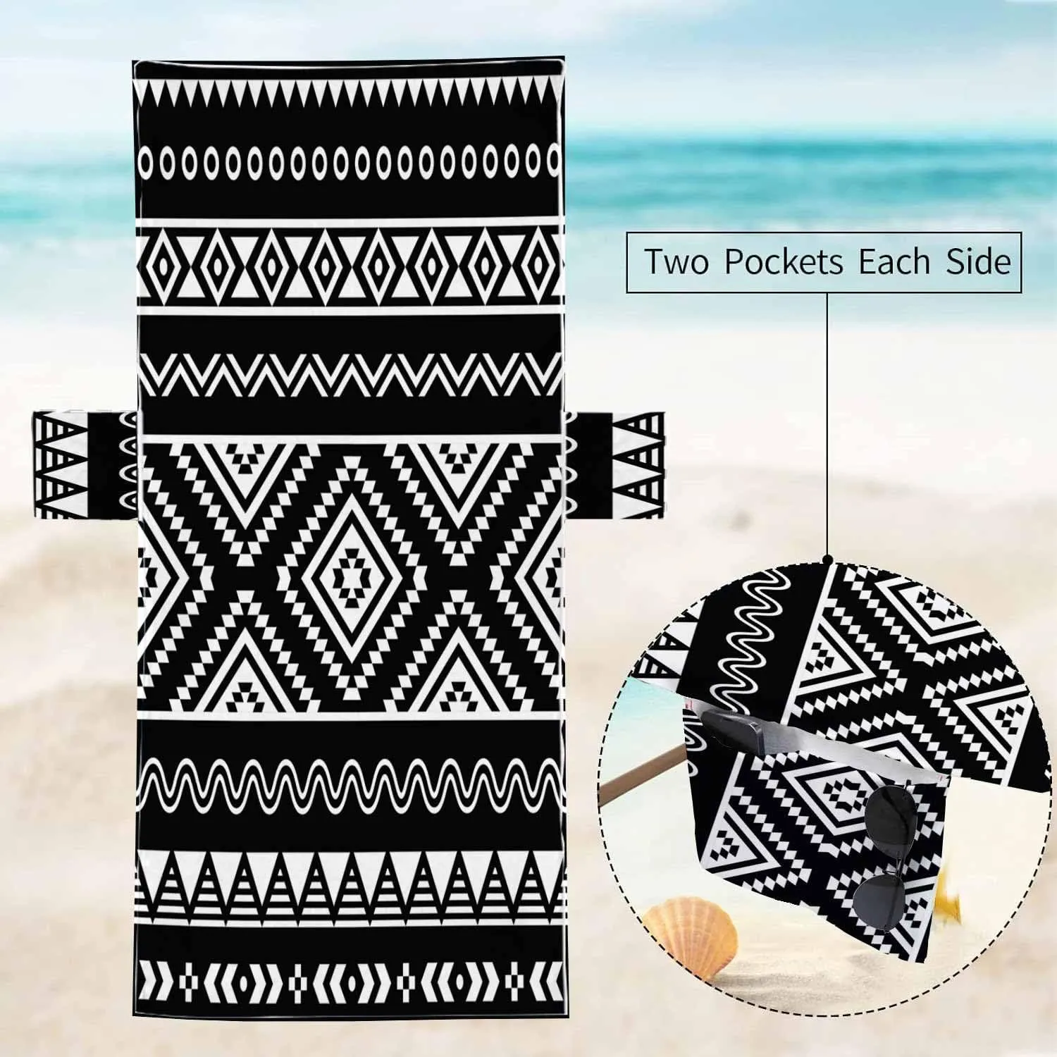 EMMTEEY Pool Chair Covers 82.6 X 29.5 Inches Watercolor Boho Deer Skull Antlers Floral Beach Chair Cover with 2 Side Pockets for Backyard Beach Trip, Set of 1