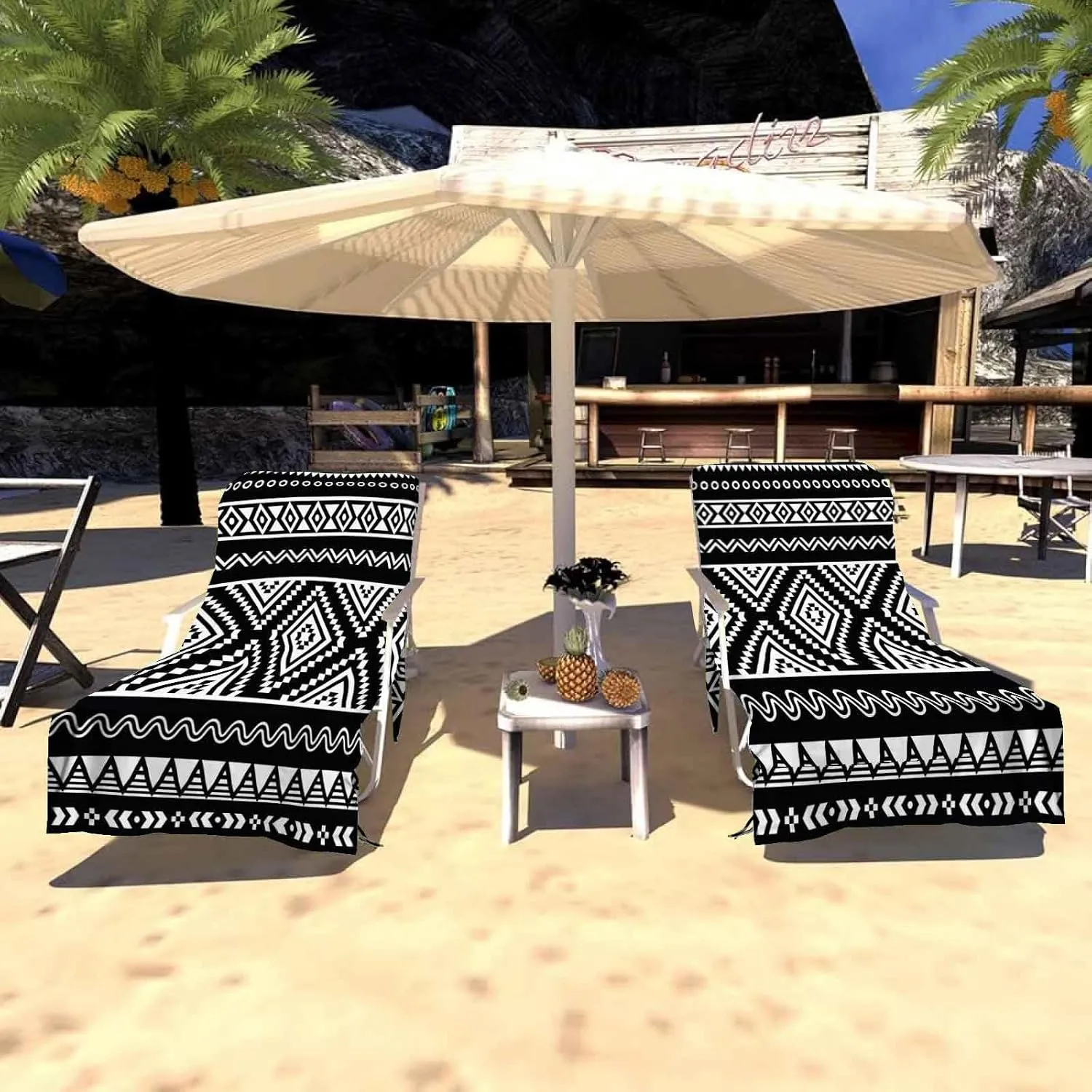 EMMTEEY Pool Chair Covers 82.6 X 29.5 Inches Watercolor Boho Deer Skull Antlers Floral Beach Chair Cover with 2 Side Pockets for Backyard Beach Trip, Set of 1