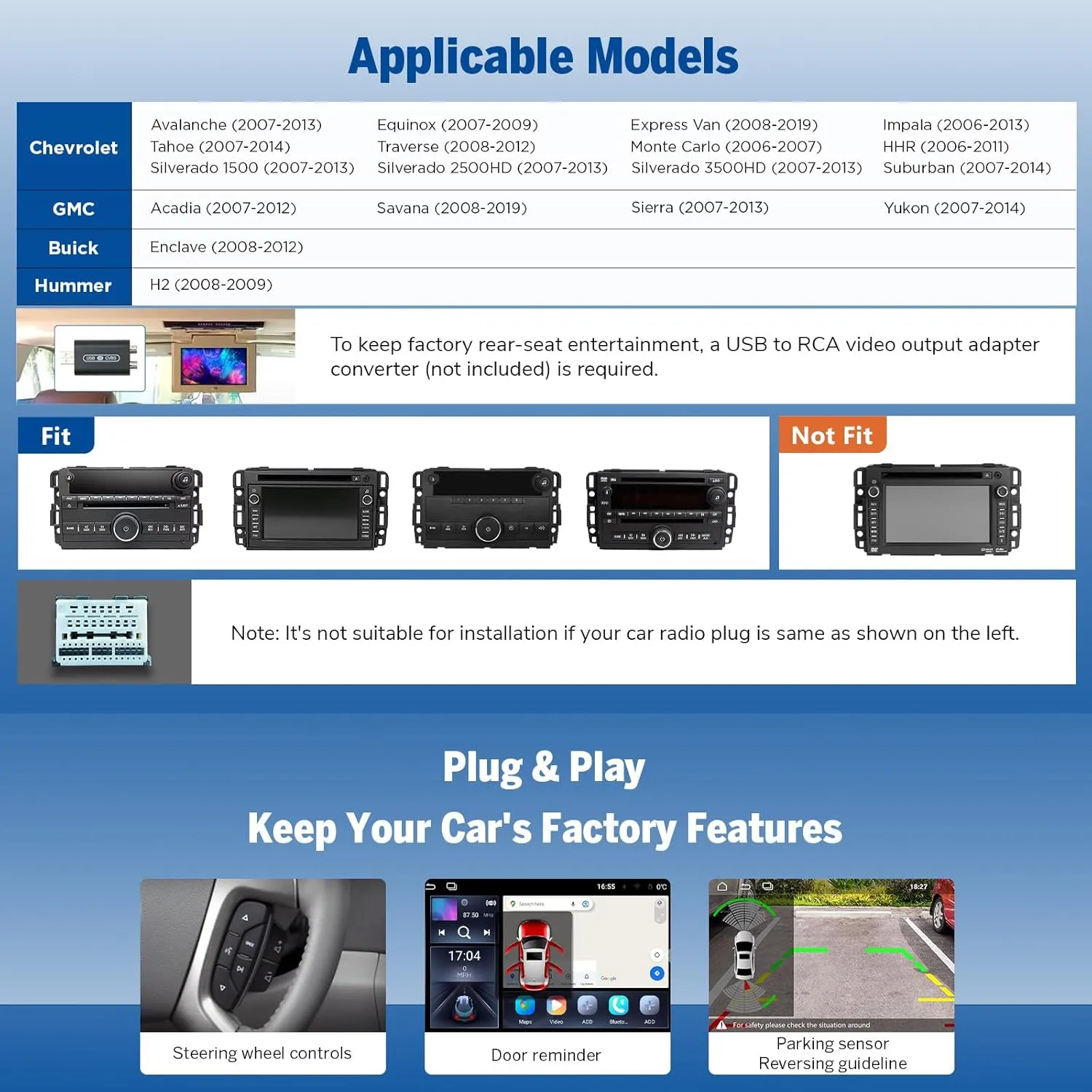 Eonon GMX6S 8" QLED Car Stereo for Chevy/GMC/Buick, 6 64GB, Wireless CarPlay & Android Auto, 4G LTE, WiFi 6, DSP Audio, 1080P Backup Camera, Bluetooth,Steering Control(GMA12S Upgrade)