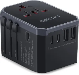 EPICKA Universal Travel Adapter, International Power Adapter with 2 USB-A & 3 USB-C Ports Wall Charger - Worldwide Travel Essentials, European Travel Plug Adapter for UK/US/AU (TA-105C, Black)