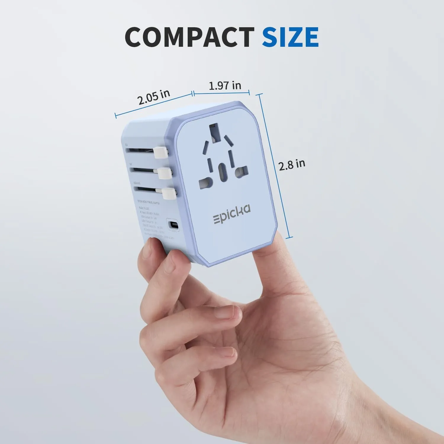 EPICKA Universal Travel Adapter, International Power Adapter with 2 USB-A & 3 USB-C Ports Wall Charger - Worldwide Travel Essentials, European Travel Plug Adapter for UK/US/AU (TA-105C, Blue)