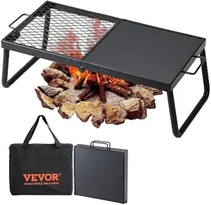 Equipment Pit, Legs Carrying with Fire VEVOR Folding Grilling Camping Hot deal Campfire Open Camp Holiday special Heavy Over Portable Mesh Steel Flame Rack for Grates Bag, Duty 22.4" Grill, Outdoor Fire Cooking Cooking Grate,