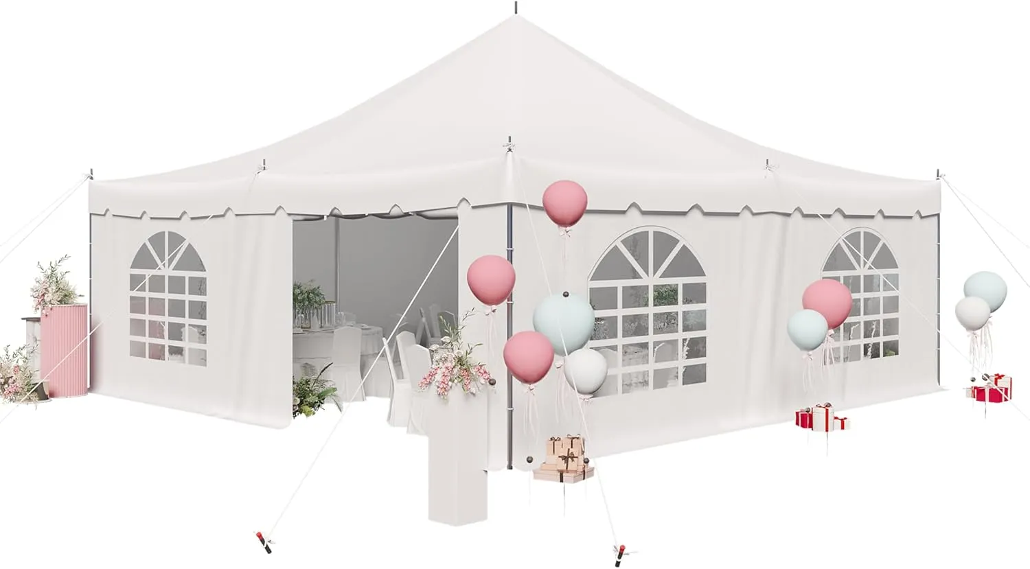 EROMMY 20x20ft Pole Party Tent with Sidewalls and Doors, Heavy Duty Outdoor Canopy with Carry Bags, Large White Event Tent for 62 People, Weddings, Parties, and Gatherings