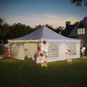 EROMMY 20x20ft Pole Party Tent with Sidewalls and Doors, Heavy Duty Outdoor Canopy with Carry Bags, Large White Event Tent for 62 People, Weddings, Parties, and Gatherings
