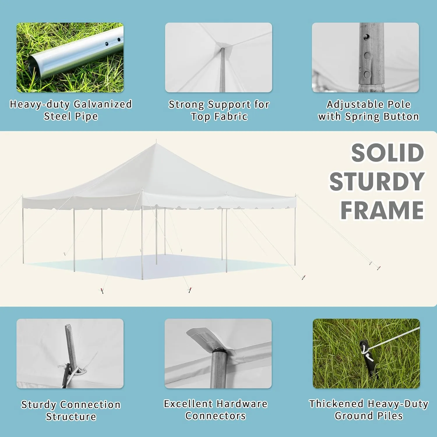 EROMMY 20x20ft Pole Party Tent with Sidewalls and Doors, Heavy Duty Outdoor Canopy with Carry Bags, Large White Event Tent for 62 People, Weddings, Parties, and Gatherings
