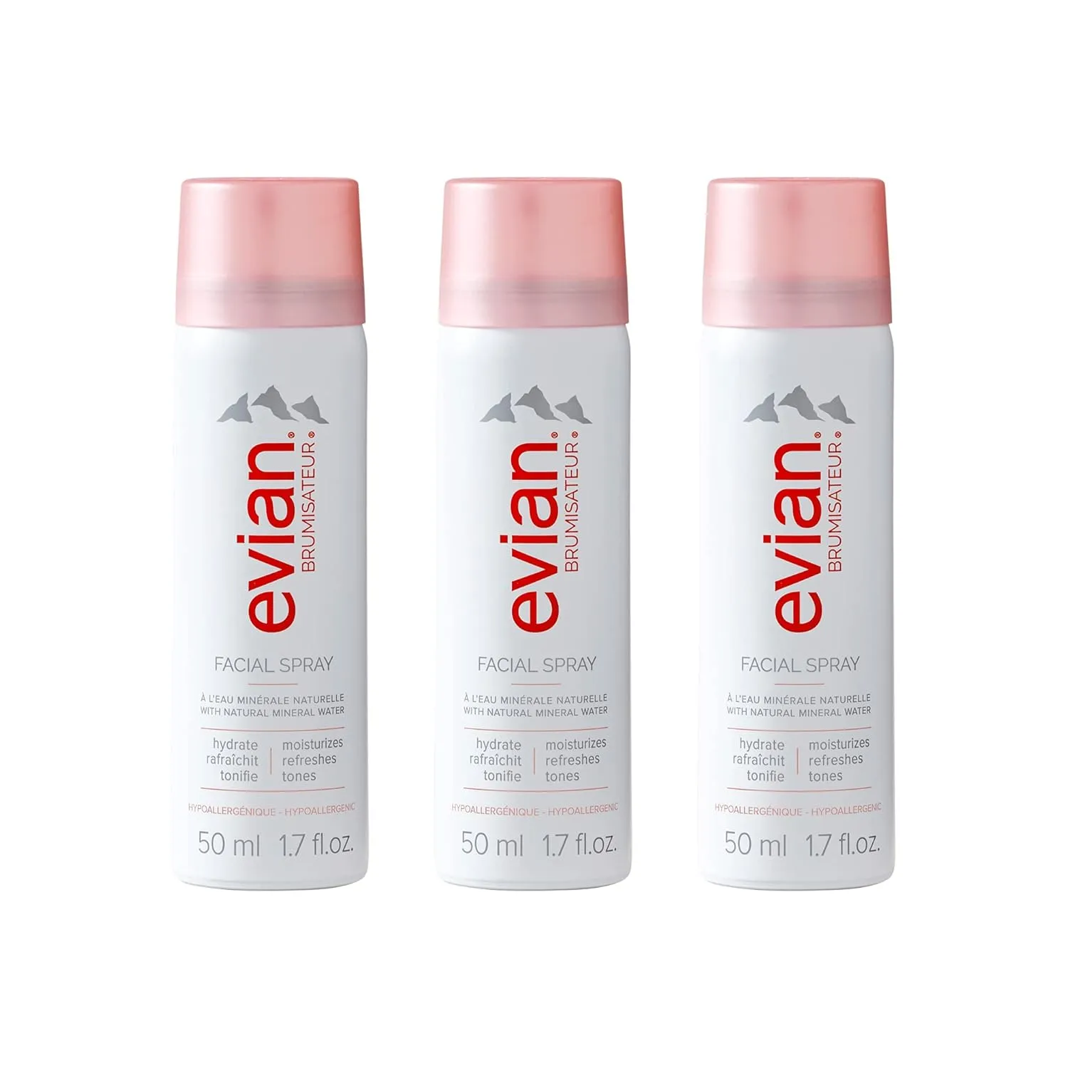 EVIAN FACIAL SPRAY Natural Mineral Water Facial Spray Trio, Travel Size, 1.7 Ounce (3 pack)