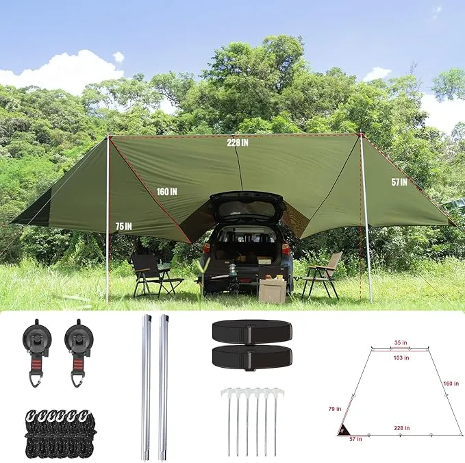 Extra Large Car Awning Camping Tarp for SUV, 19 x 13.3 x 8.6 FT, Waterproof Tailgate Awning for Camping,Van,MPV,Jeep
