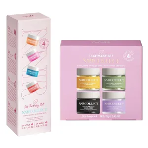 Face and Lip Skincare Set with Clay Mask Set(4 Pack) and 1 Lip Care Kit(1 Lip Scrub and 3 Lip Mask)