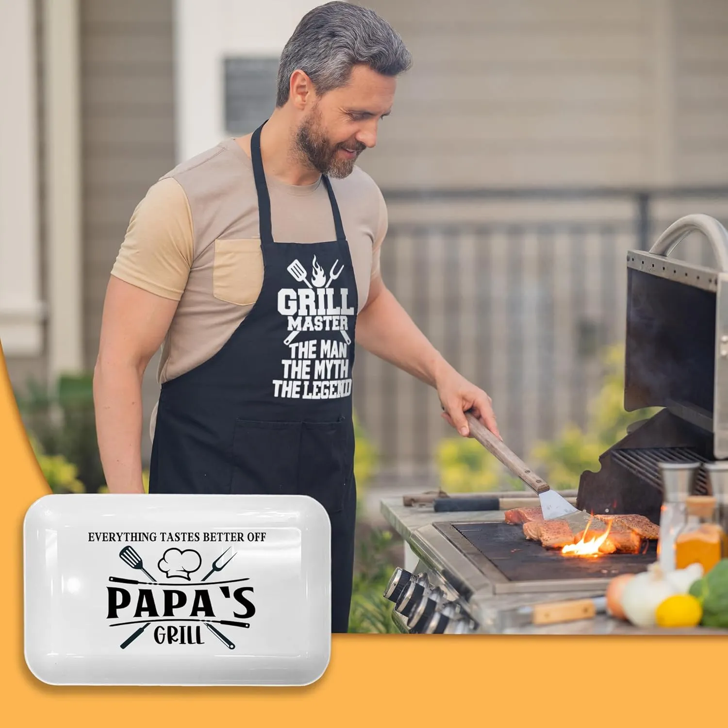 Fathers Day Papa Gifts, Papa Gift from Grandkids Grill Platter BBQ Grilling Barbecue Serving Tray Plate Dishes, Gift for Papa for Salads Desserts Charcuterie Outdoor Indoor Cooking Birthday Party