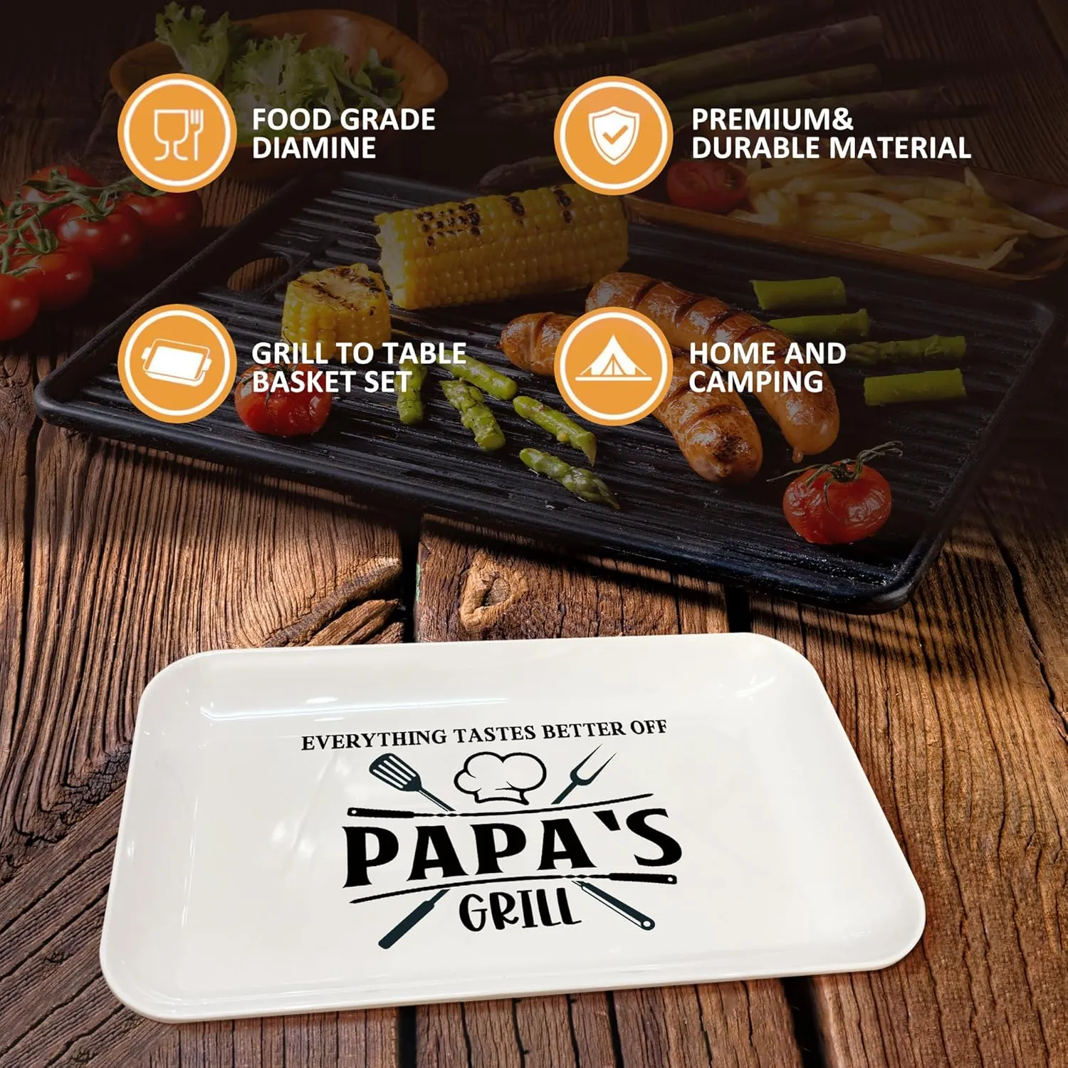 Fathers Day Papa Gifts, Papa Gift from Grandkids Grill Platter BBQ Grilling Barbecue Serving Tray Plate Dishes, Gift for Papa for Salads Desserts Charcuterie Outdoor Indoor Cooking Birthday Party