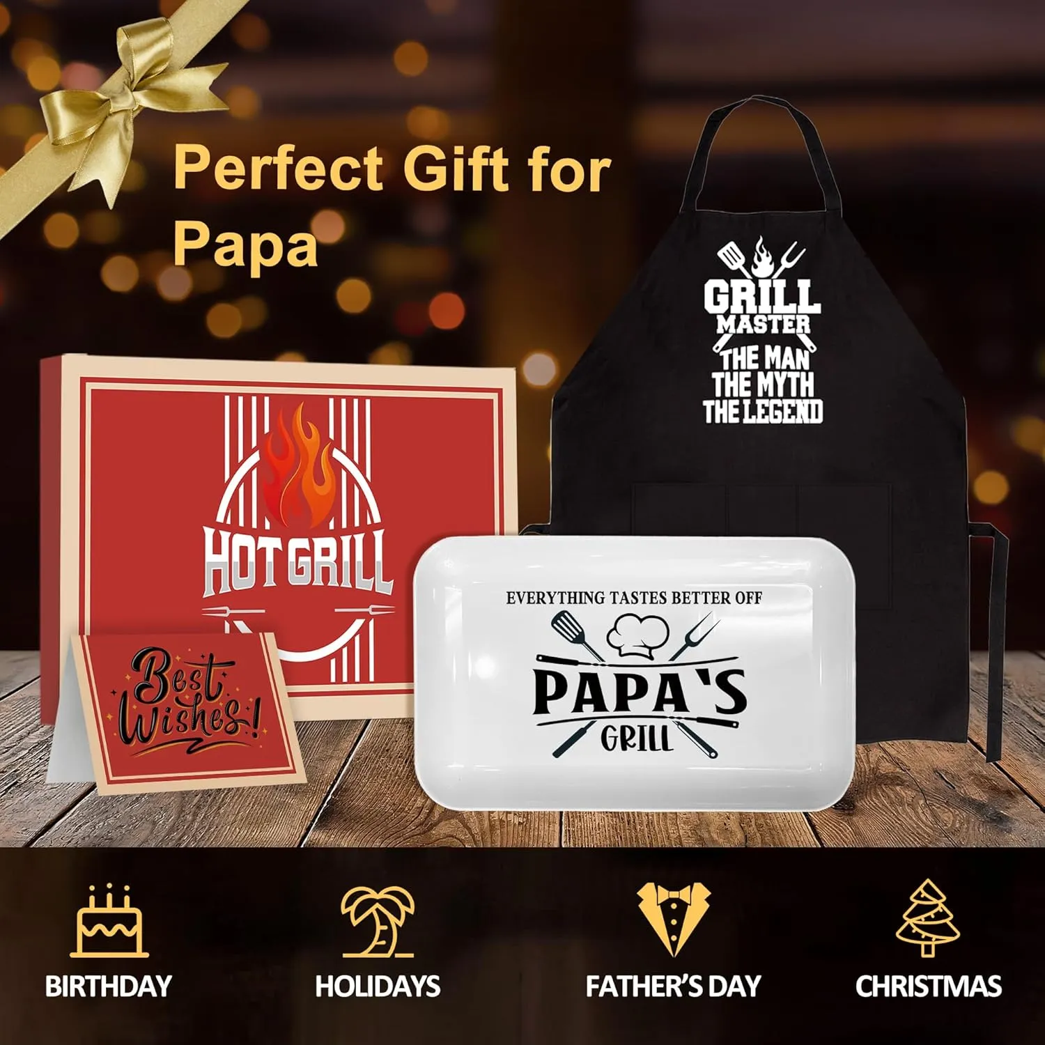 Fathers Day Papa Gifts, Papa Gift from Grandkids Grill Platter BBQ Grilling Barbecue Serving Tray Plate Dishes, Gift for Papa for Salads Desserts Charcuterie Outdoor Indoor Cooking Birthday Party