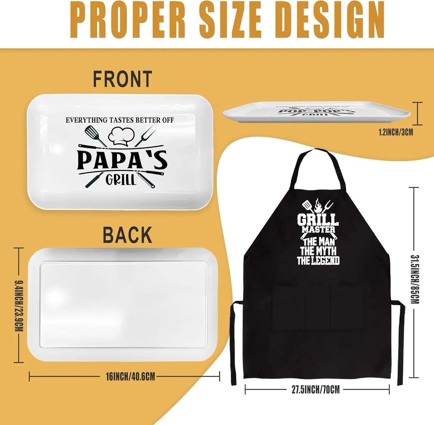 Fathers Day Papa Gifts, Papa Gift from Grandkids Grill Platter BBQ Grilling Barbecue Serving Tray Plate Dishes, Gift for Papa for Salads Desserts Charcuterie Outdoor Indoor Cooking Birthday Party