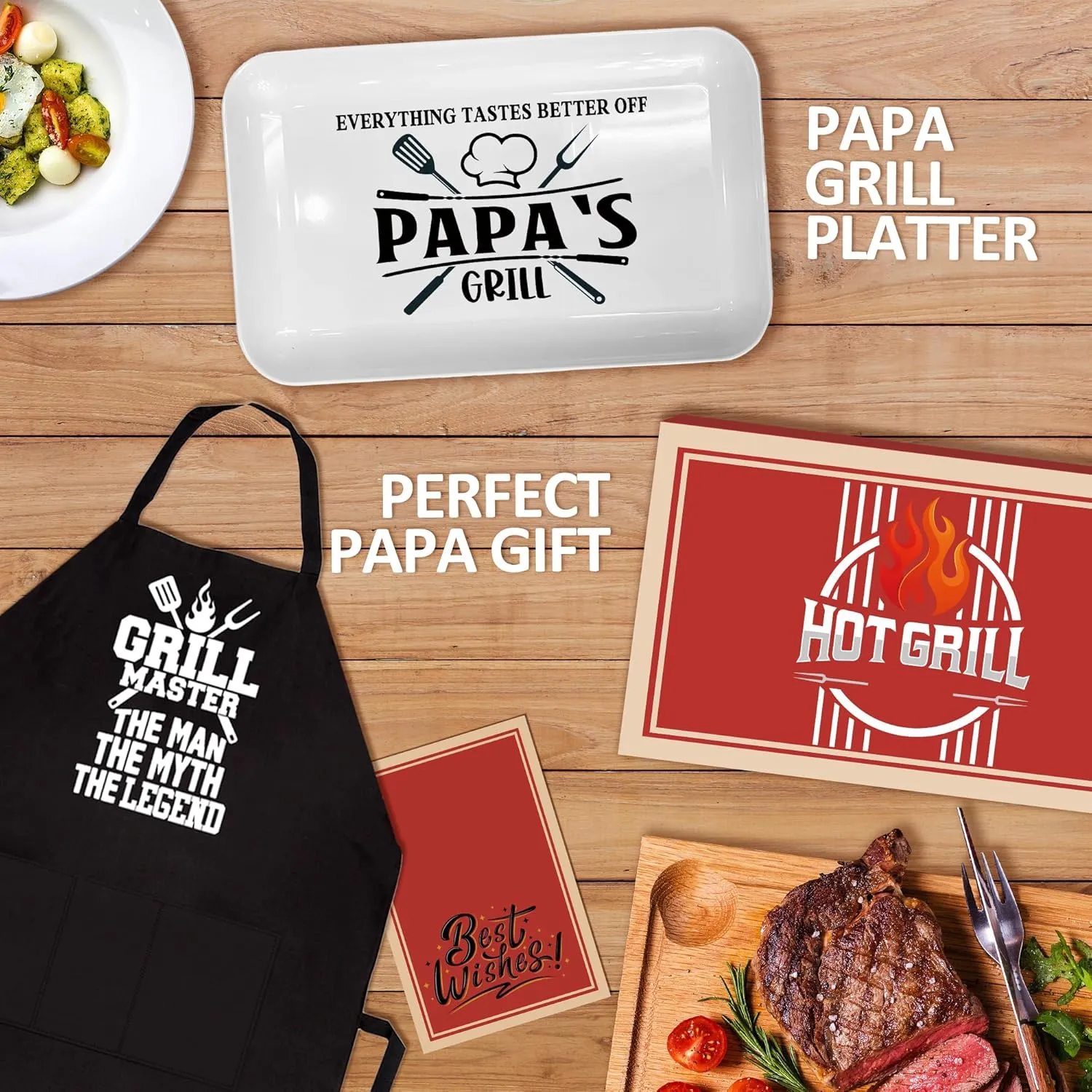 Fathers Day Papa Gifts, Papa Gift from Grandkids Grill Platter BBQ Grilling Barbecue Serving Tray Plate Dishes, Gift for Papa for Salads Desserts Charcuterie Outdoor Indoor Cooking Birthday Party