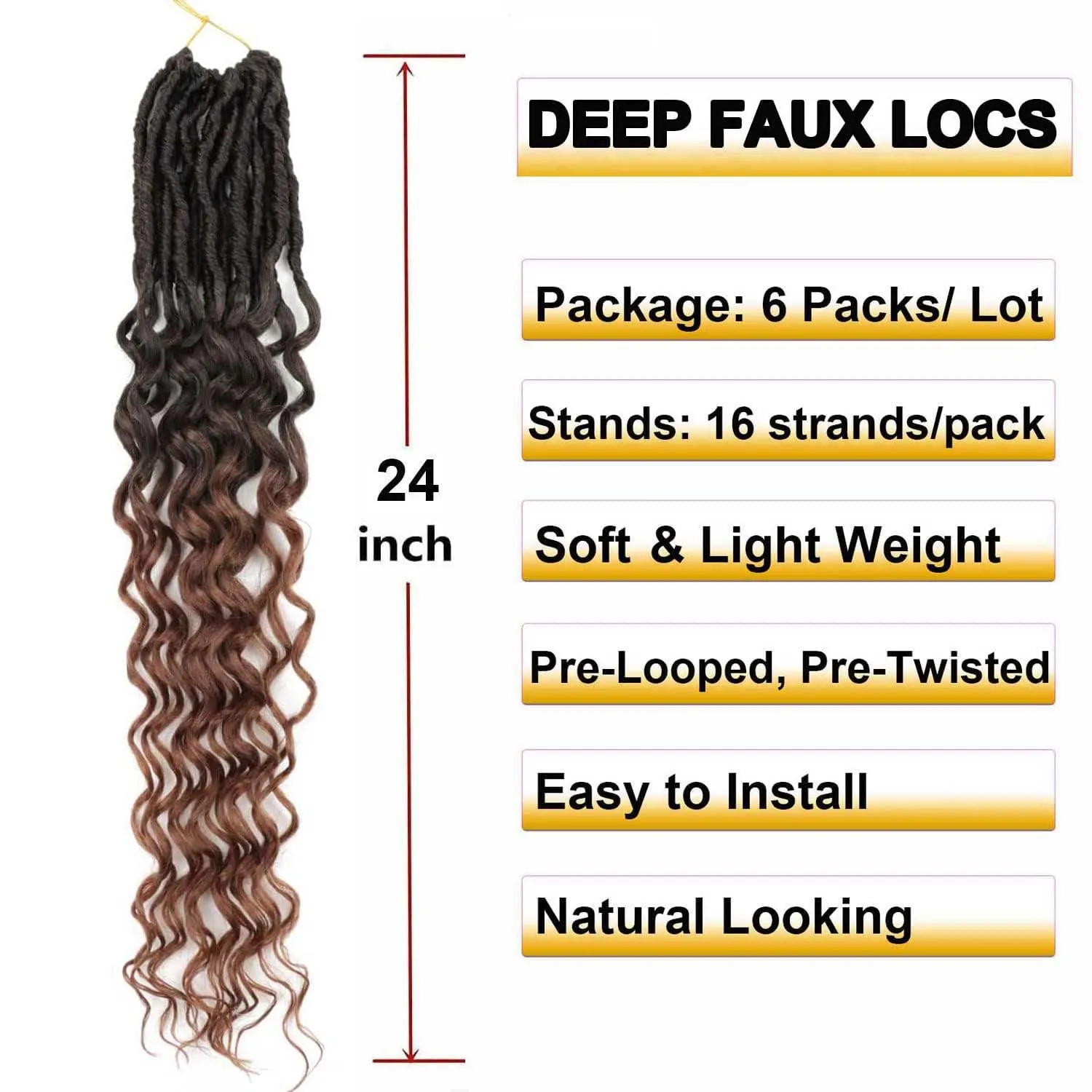 Faux Locs Crochet Hair 24 inch Soft Locs Crochet Hair pre looped 6 Packs Goddess Locs crochet Braids Crochet Locs for Women (24 Inch, T30)