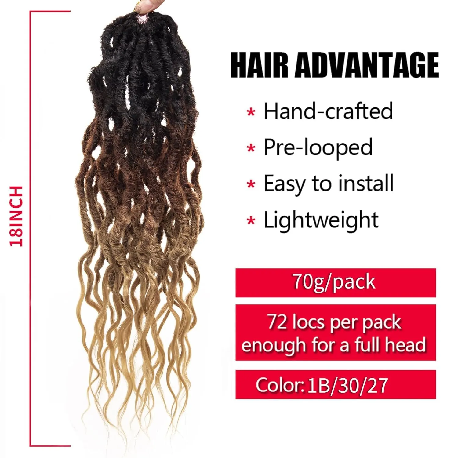 Faux Locs Crochet Hair For Women Soft Locs 18 Inch Goddess Crochet Hair Curly Ends Dreadlocks Boho Style Synthetic Braiding Hair Extensions(6 Packs 72 Strands,1b/30/27)