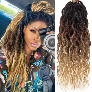 Faux Locs Crochet Hair For Women Soft Locs 18 Inch Goddess Crochet Hair Curly Ends Dreadlocks Boho Style Synthetic Braiding Hair Extensions(6 Packs 72 Strands,1b/30/27)