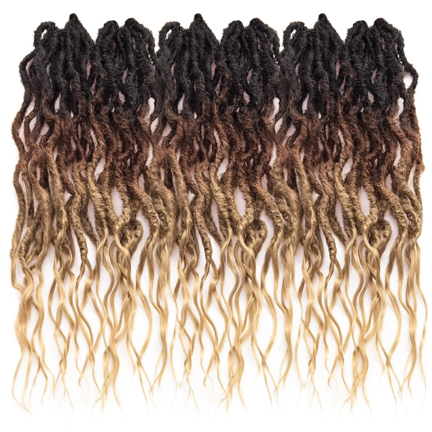 Faux Locs Crochet Hair For Women Soft Locs 18 Inch Goddess Crochet Hair Curly Ends Dreadlocks Boho Style Synthetic Braiding Hair Extensions(6 Packs 72 Strands,1b/30/27)