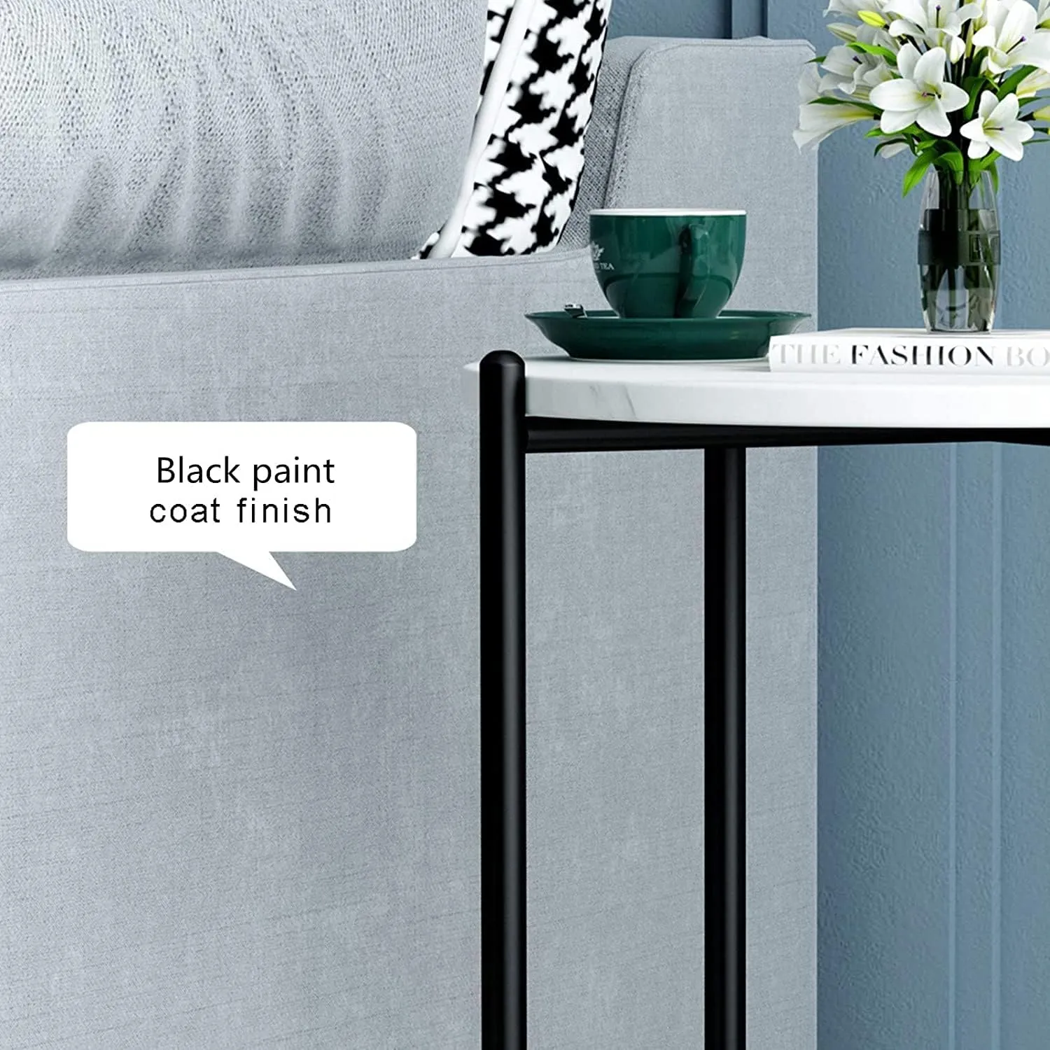 Faux Marble End Table White Black Side Table Marble Nightstand for Living Room or Bedroom Modern Accent Table with Black Metal Frame