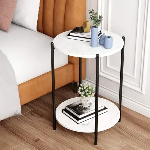 Faux Marble End Table White Black Side Table Marble Nightstand for Living Room or Bedroom Modern Accent Table with Black Metal Frame