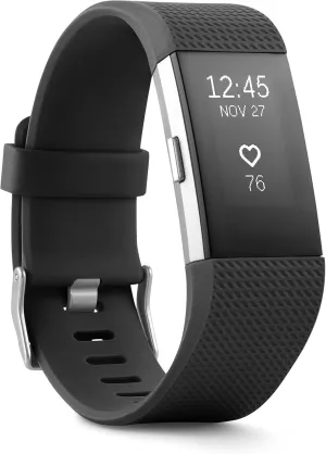 Fitbit Charge 2 Heart Rate   Fitness Wristband, Black, Large (US Version), 1 Count