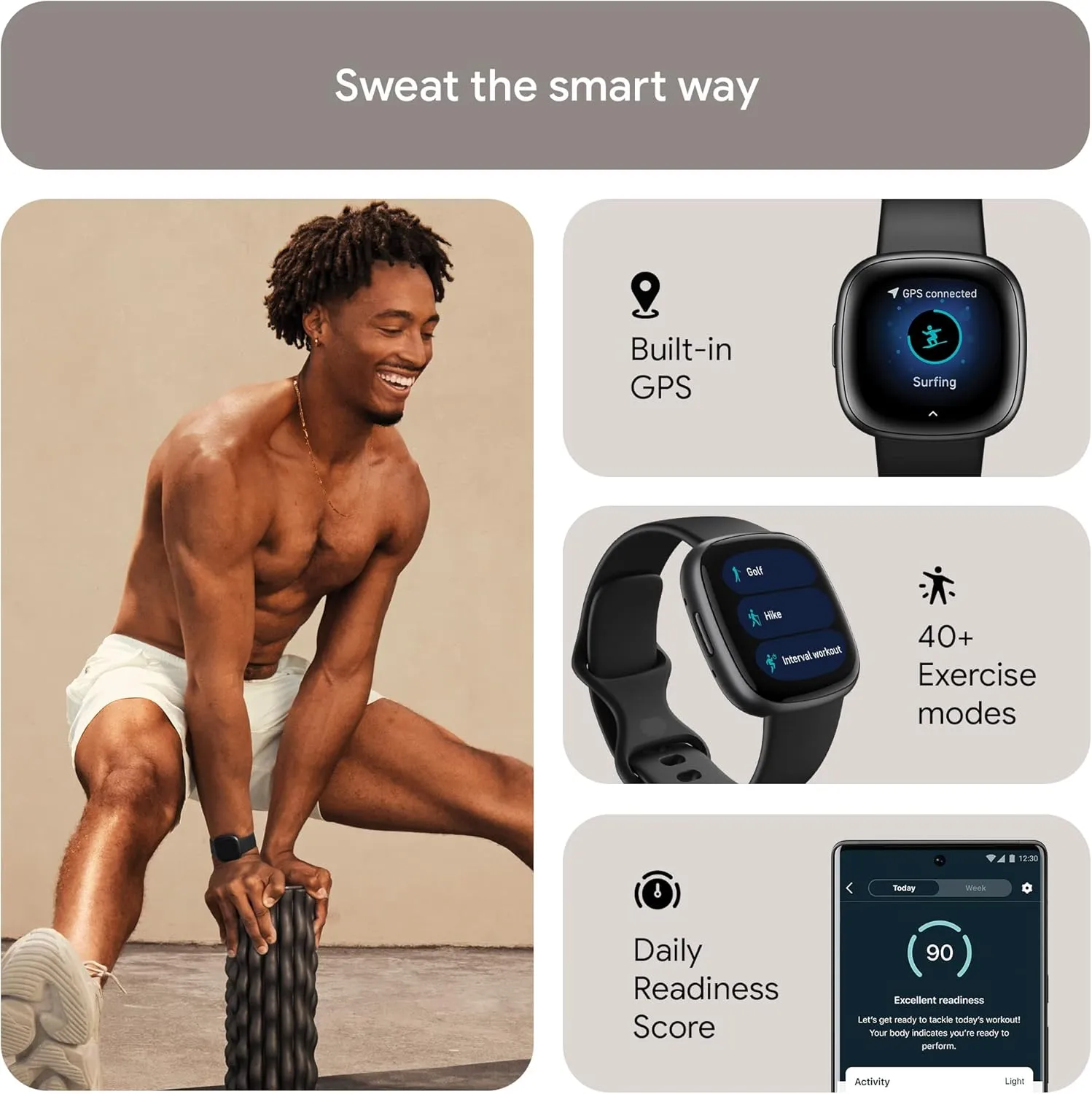 Fitbit Versa 4 Fitness Smartwatch with Daily Readiness, GPS, 24/7 Heart Rate, 40  Exercise Modes, Sleep Tracking and more, Black/Graphite, One Size (S & L Bands Included) it Versa 4 (Renewed)