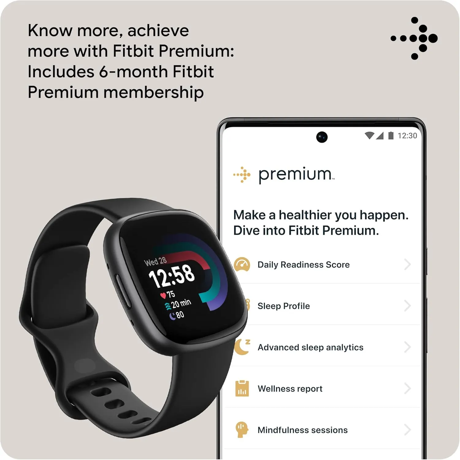 Fitbit Versa 4 Fitness Smartwatch with Daily Readiness, GPS, 24/7 Heart Rate, 40  Exercise Modes, Sleep Tracking and more, Black/Graphite, One Size (S & L Bands Included) it Versa 4 (Renewed)