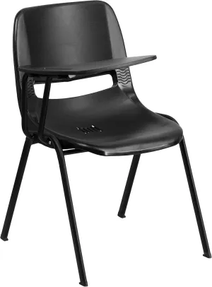 Flash Furniture HERCULES Black Ergonomic Shell Chair with Right Handed Flip-Up Tablet Arm