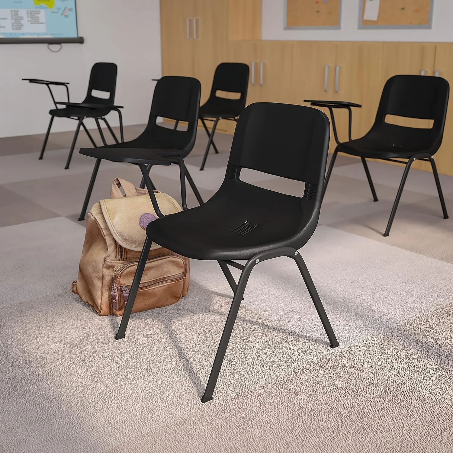 Flash Furniture HERCULES Black Ergonomic Shell Chair with Right Handed Flip-Up Tablet Arm