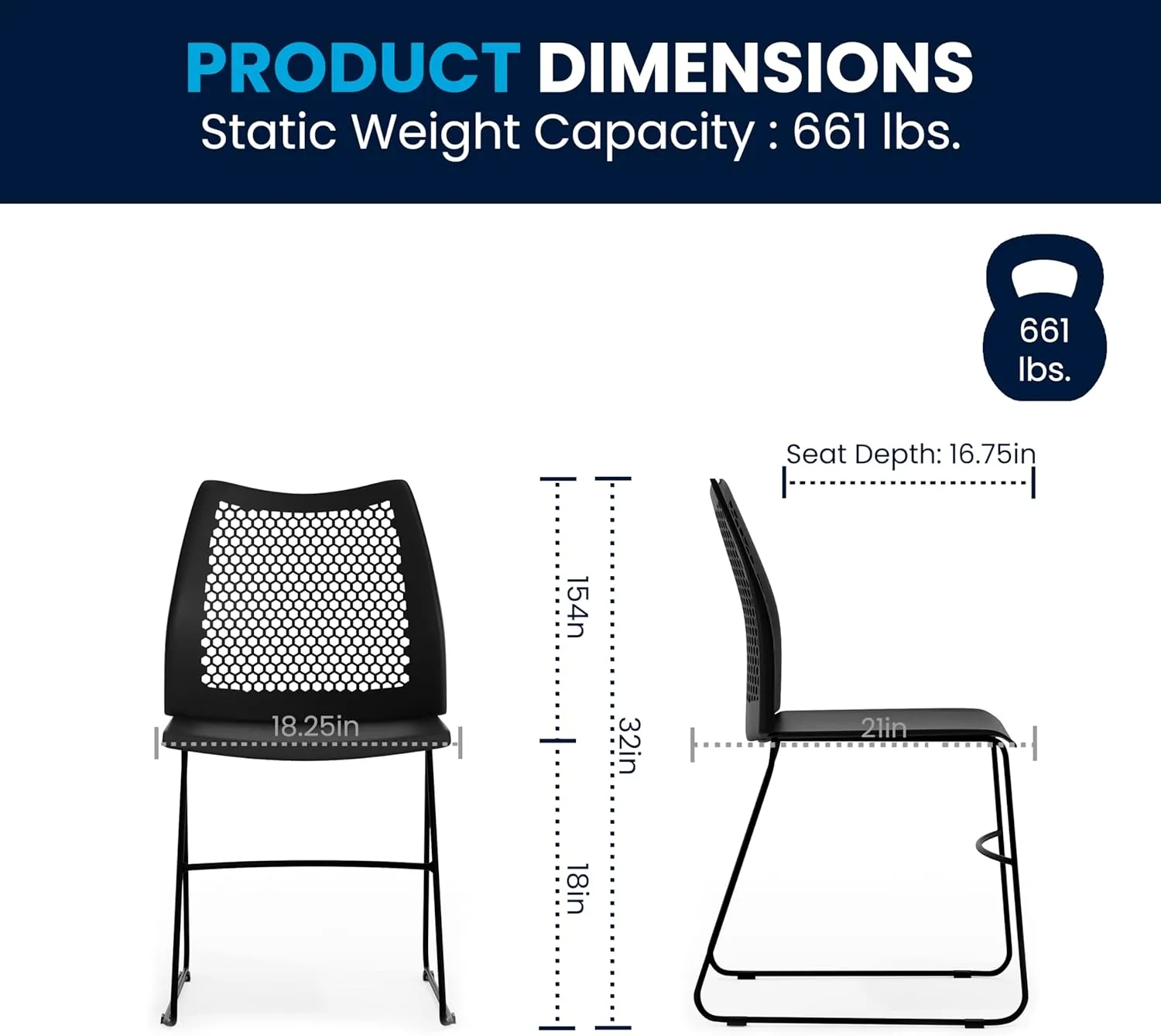 Flash Furniture Hercules Series Contoured Lobby Chairs with Air-Vent Honeycomb Backs, Ergonomic Stacking Chairs for Offices, Set of 5, Black