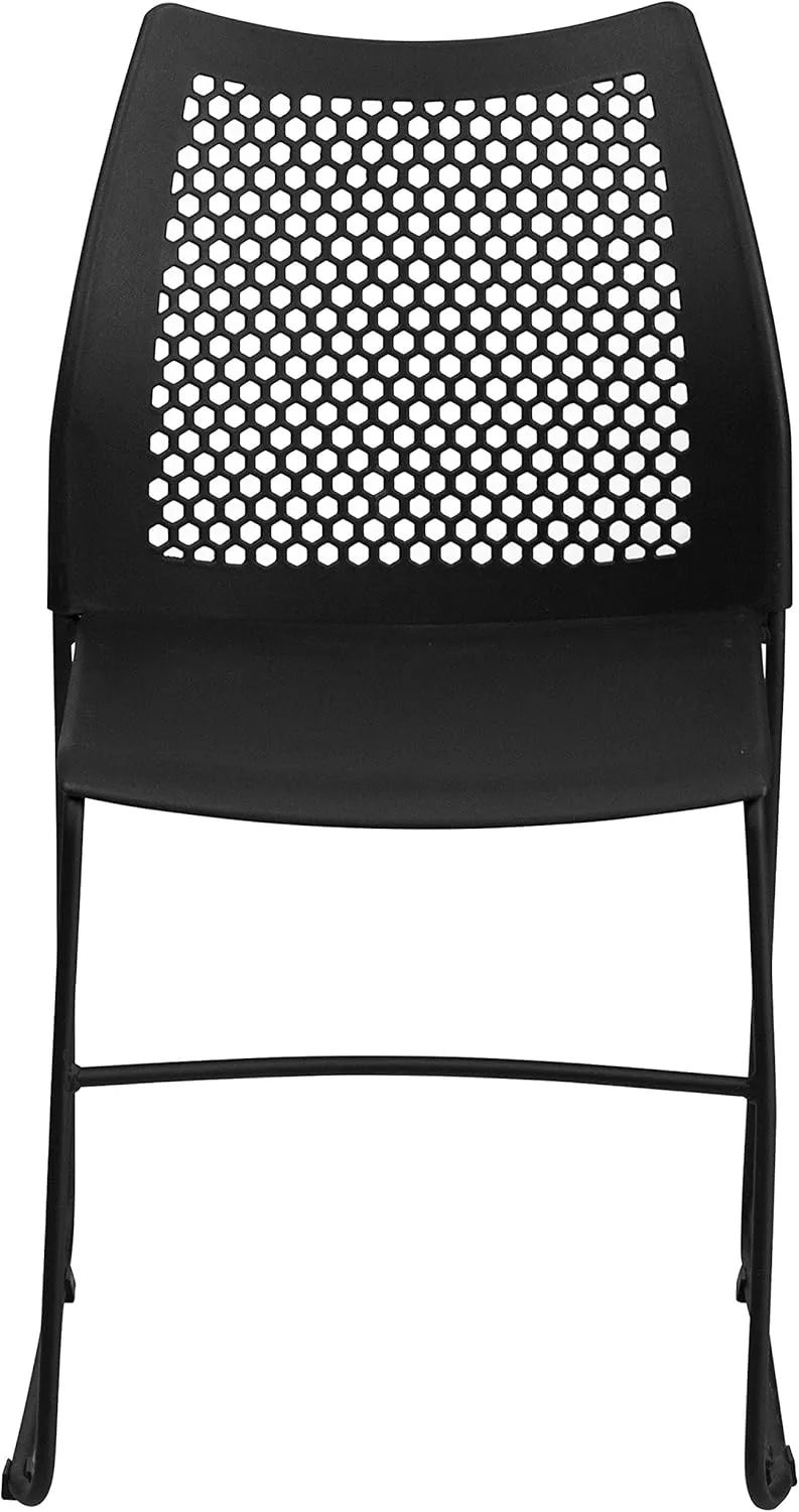 Flash Furniture Hercules Series Contoured Lobby Chairs with Air-Vent Honeycomb Backs, Ergonomic Stacking Chairs for Offices, Set of 5, Black