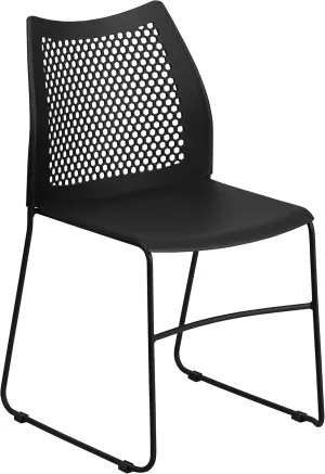 Flash Furniture Hercules Series Contoured Lobby Chairs with Air-Vent Honeycomb Backs, Ergonomic Stacking Chairs for Offices, Set of 5, Black