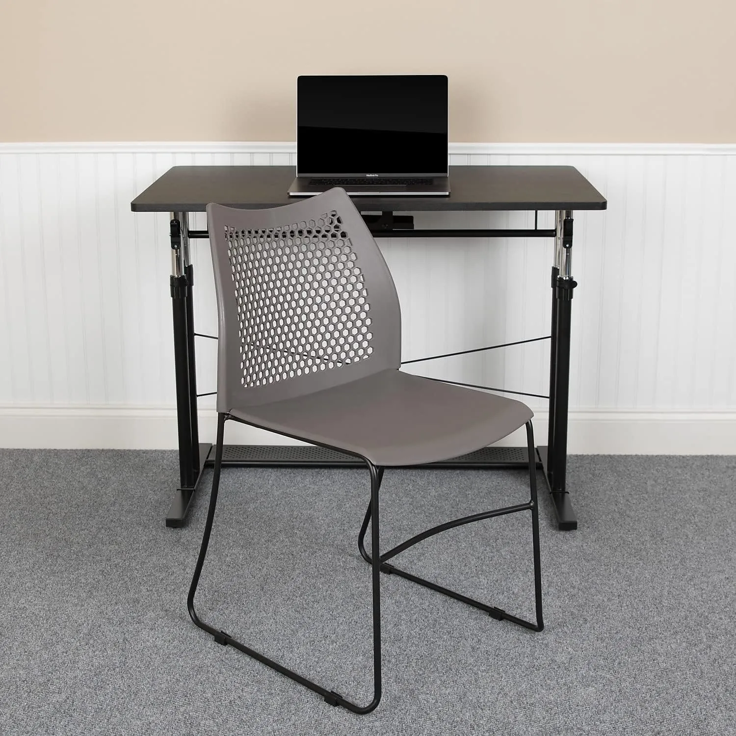 Flash Furniture Hercules Series Contoured Lobby Chairs with Air-Vent Honeycomb Backs, Ergonomic Stacking Chairs for Offices, Set of 5, Gray