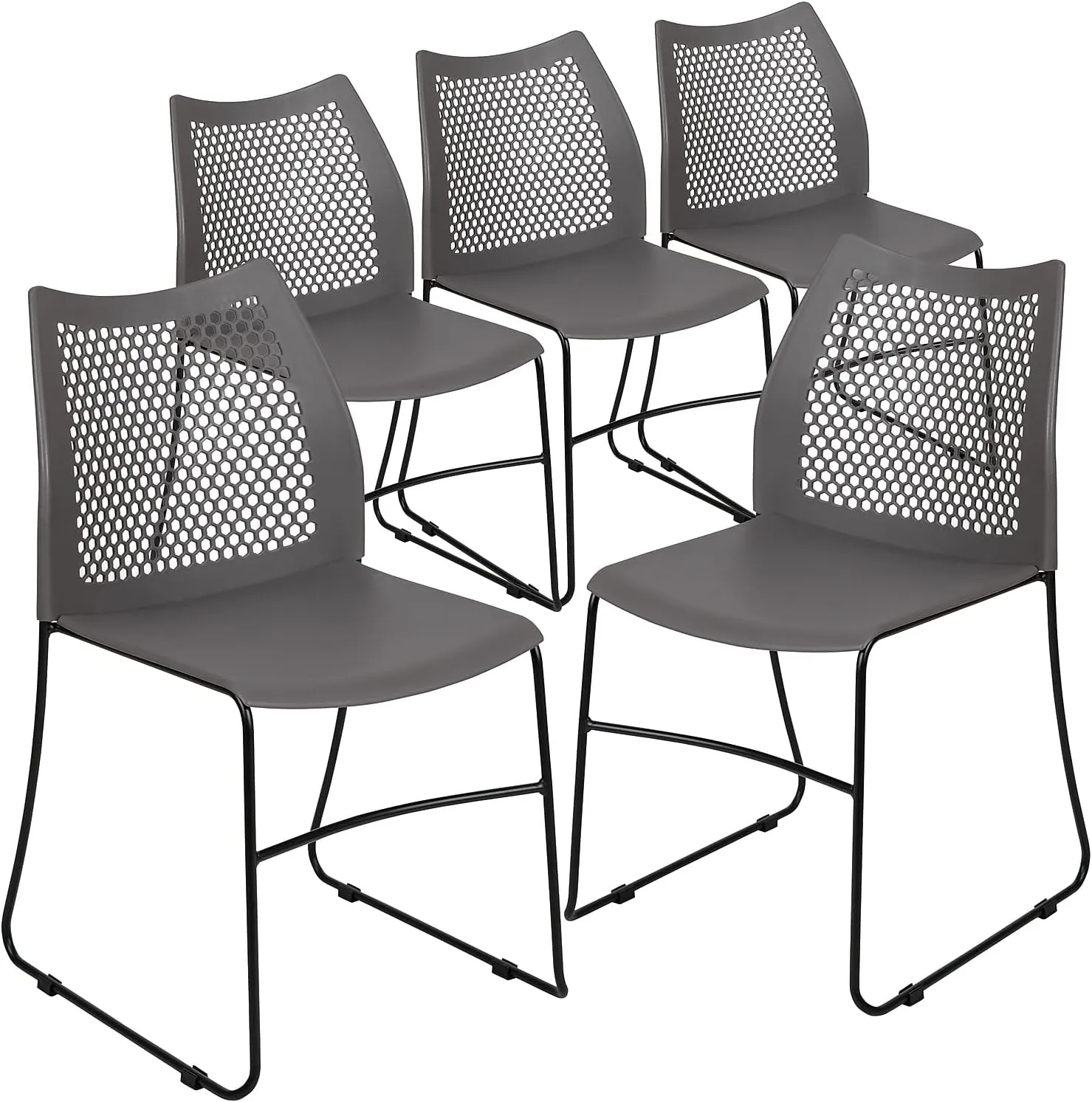 Flash Furniture Hercules Series Contoured Lobby Chairs with Air-Vent Honeycomb Backs, Ergonomic Stacking Chairs for Offices, Set of 5, Gray