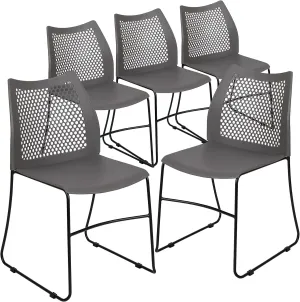 Flash Furniture Hercules Series Contoured Lobby Chairs with Air-Vent Honeycomb Backs, Ergonomic Stacking Chairs for Offices, Set of 5, Gray