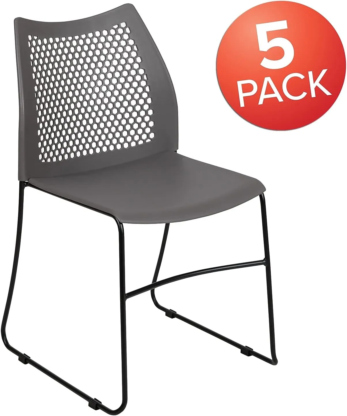 Flash Furniture Hercules Series Contoured Lobby Chairs with Air-Vent Honeycomb Backs, Ergonomic Stacking Chairs for Offices, Set of 5, Gray