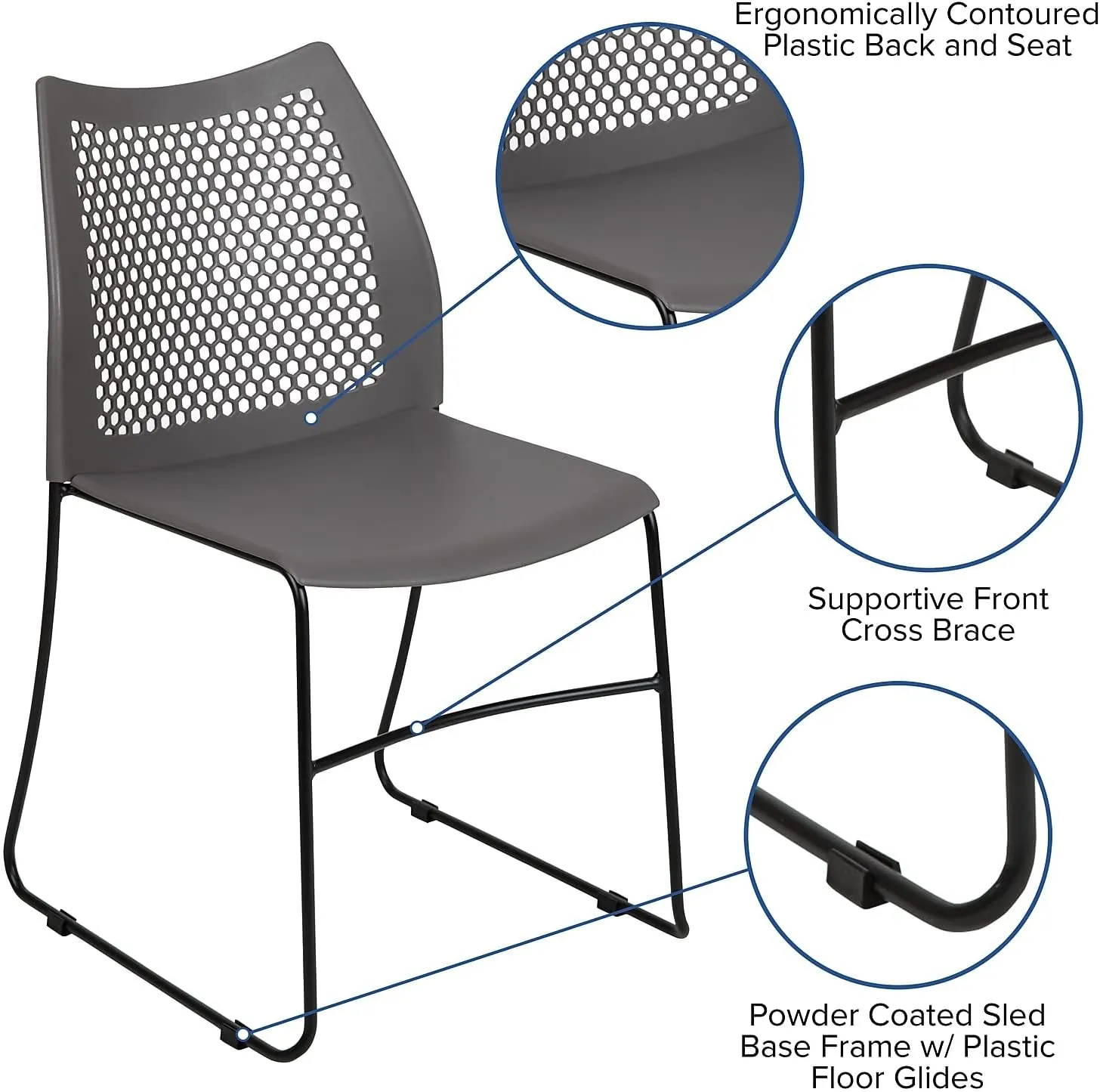 Flash Furniture Hercules Series Contoured Lobby Chairs with Air-Vent Honeycomb Backs, Ergonomic Stacking Chairs for Offices, Set of 5, Gray