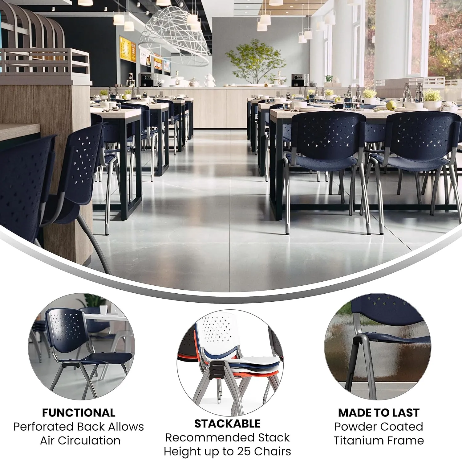 Flash Furniture Hercules Series Plastic Contoured Lobby Chairs with Perforated Backs, Ergonomic Stacking Chairs for Offices, Set of 5, Navy