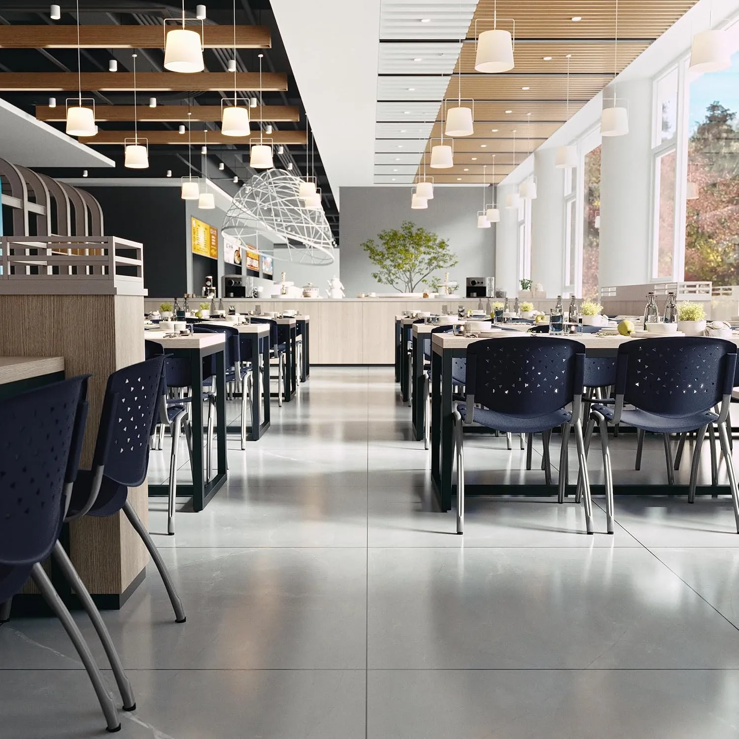 Flash Furniture Hercules Series Plastic Contoured Lobby Chairs with Perforated Backs, Ergonomic Stacking Chairs for Offices, Set of 5, Navy