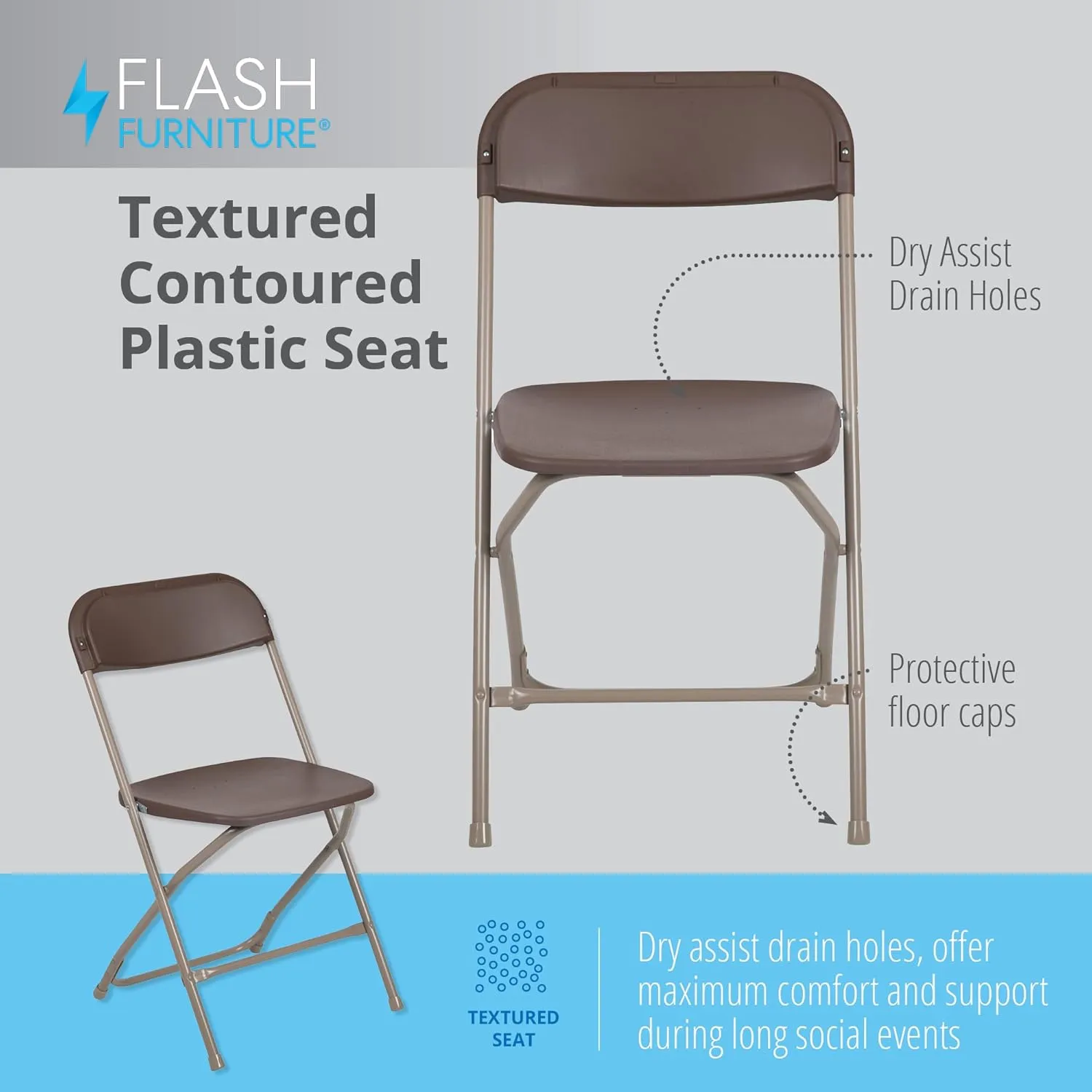 Flash Furniture Hercules Series Plastic Folding Chair Brown - 10 Pack 650LB Weight Capacity Comfortable Event Chair-Lightweight Folding Chair