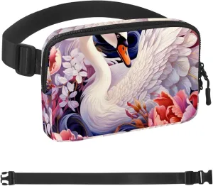 Flowers and Swans-425 Belt Bag for Men and Women Fanny Pack,Belt Bag with Adjustable Strap,Fashion Crossbody Everywhere Belt Bag for Travel Outdoors Running Hiking