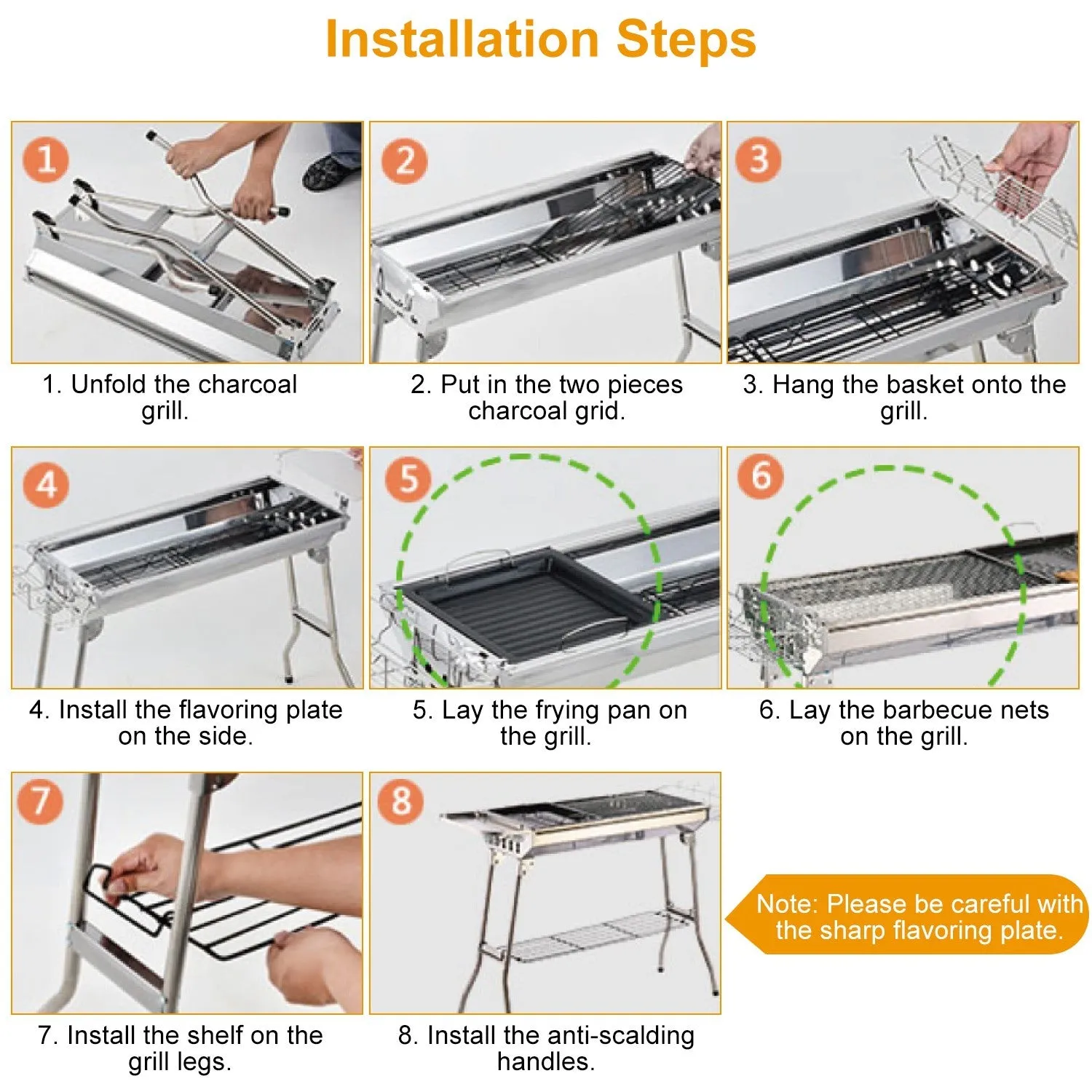 Foldable BBQ Grill Portable Charcoal Barbeque Stainless