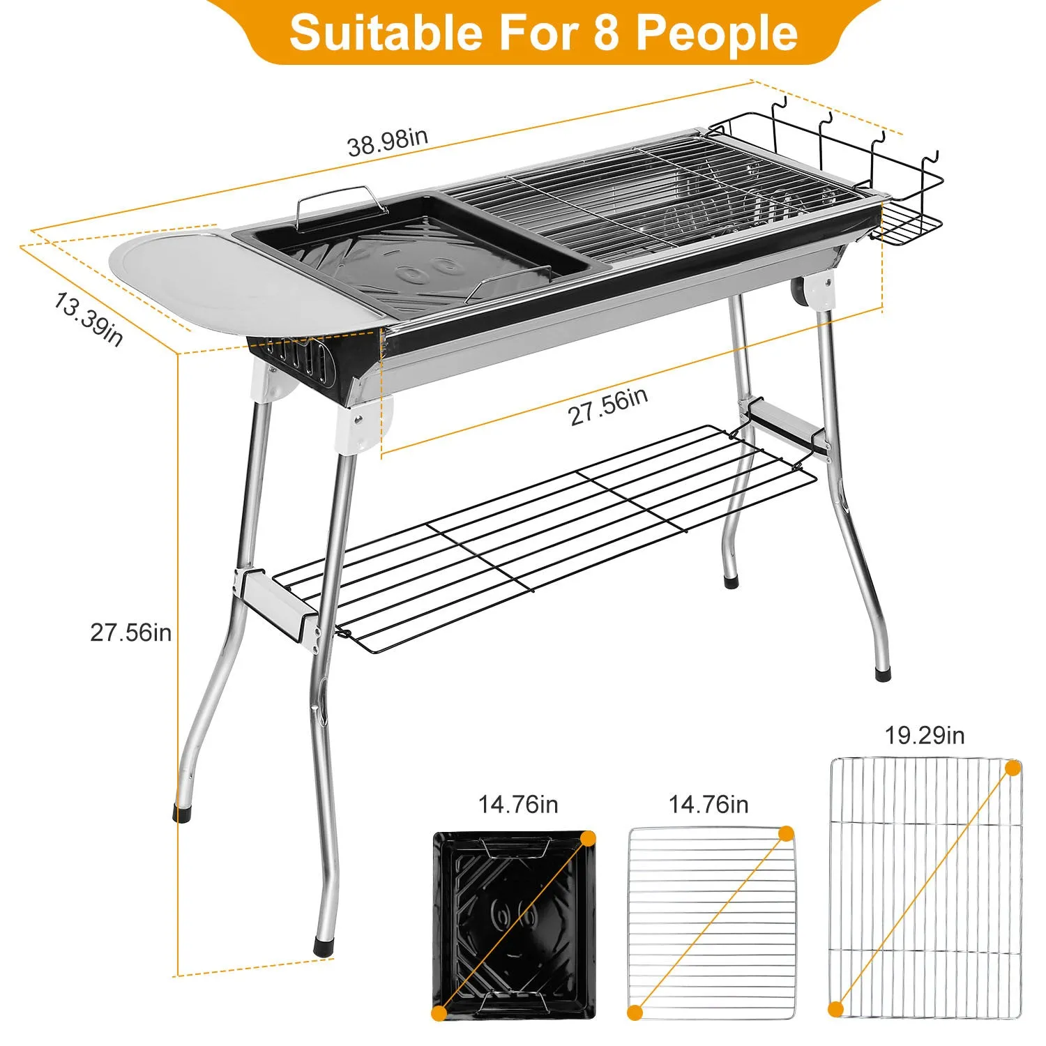 Foldable BBQ Grill Portable Charcoal Barbeque Stainless