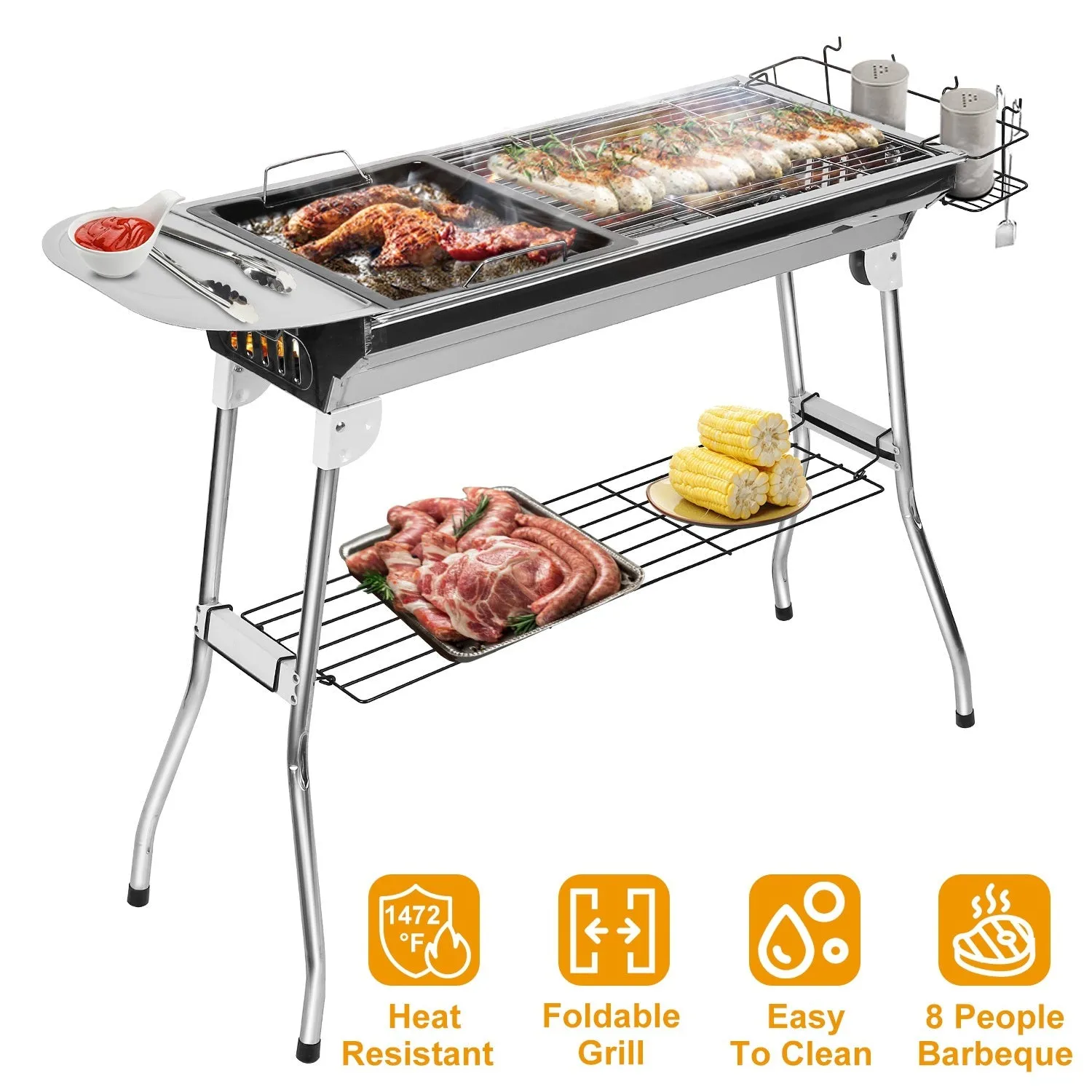 Foldable BBQ Grill Portable Charcoal Barbeque Stainless