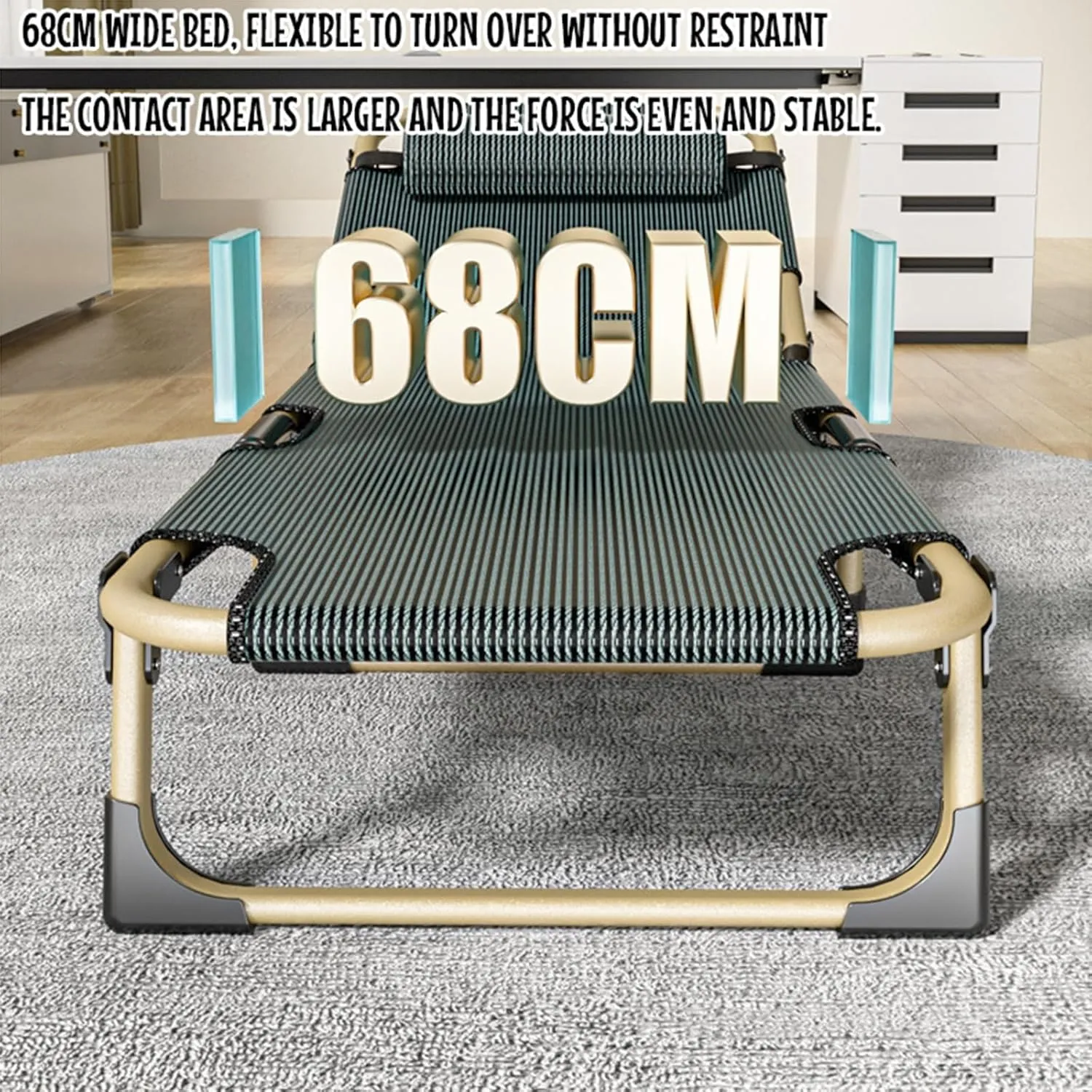 Folding Camping Cot for Adults, Camping Cot, 5 Positions Adjustable Patio Chaise Lounge Chair, Portable Sleeping Cot, for Bedroom, Pool, Patio, 193x68x30cm