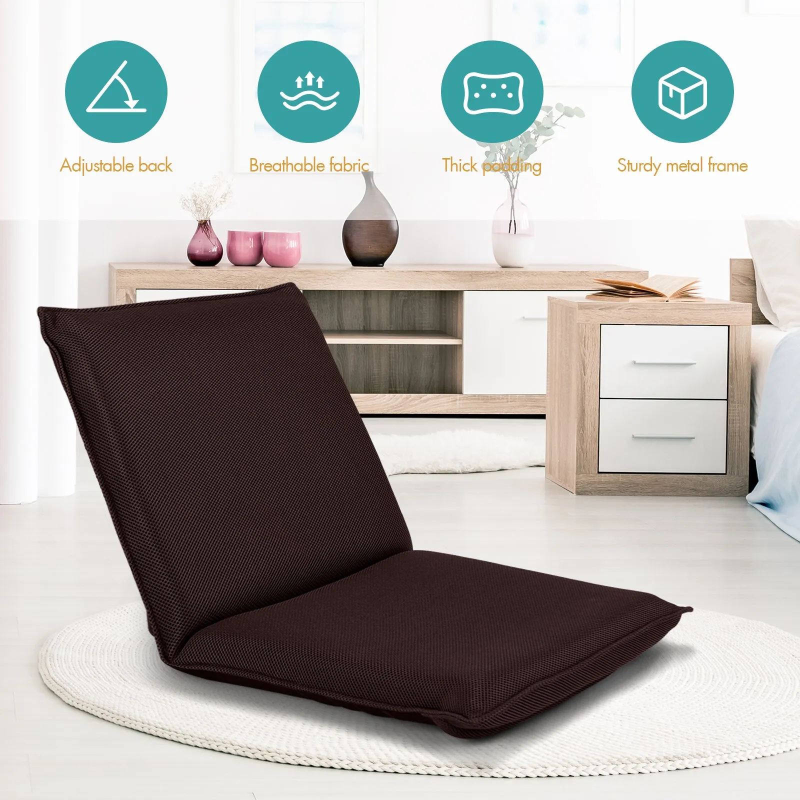 Folding Floor Chair with Reclining Function and 6 Adjustable Positions